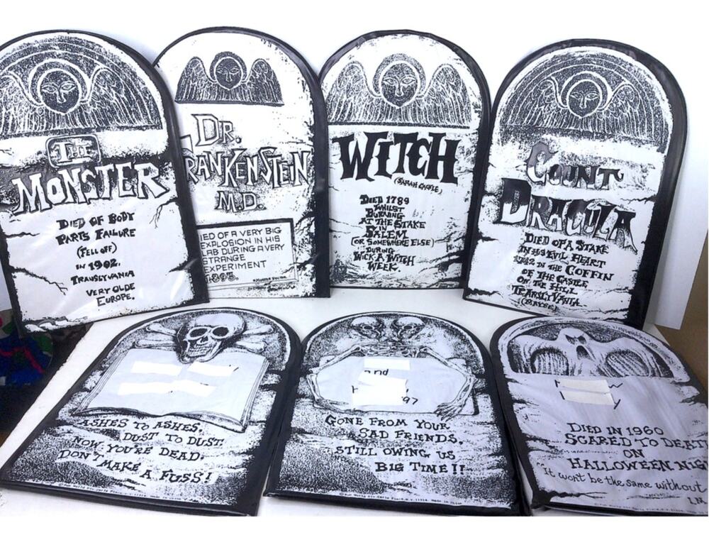 Vtg Fun Worlds 90s Halloween Vinyl Tombstones Dracula Witch Monster More Set 7